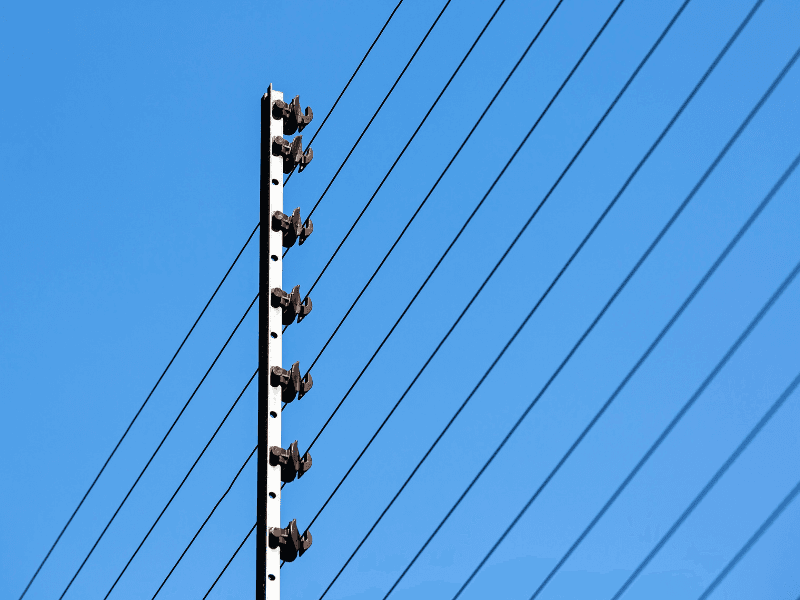 Electric fence installation on perimeter wall with energiser unit